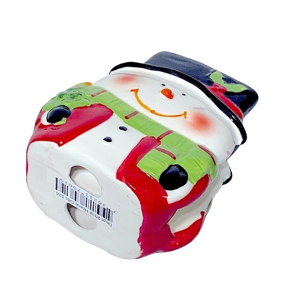 Snowman Kitchen Hand Painted Set Christmas Ceramic Dish Tray Napkin Holder 2 PC - Picture 7 of 15